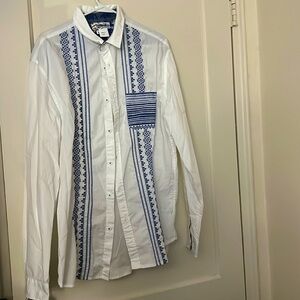 Desigual white and blue long sleeve button size: XXL